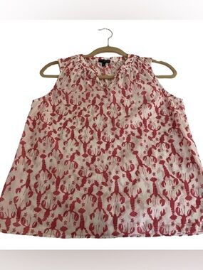 Talbots Sleeveless White Tank Top with Red Lobster Print